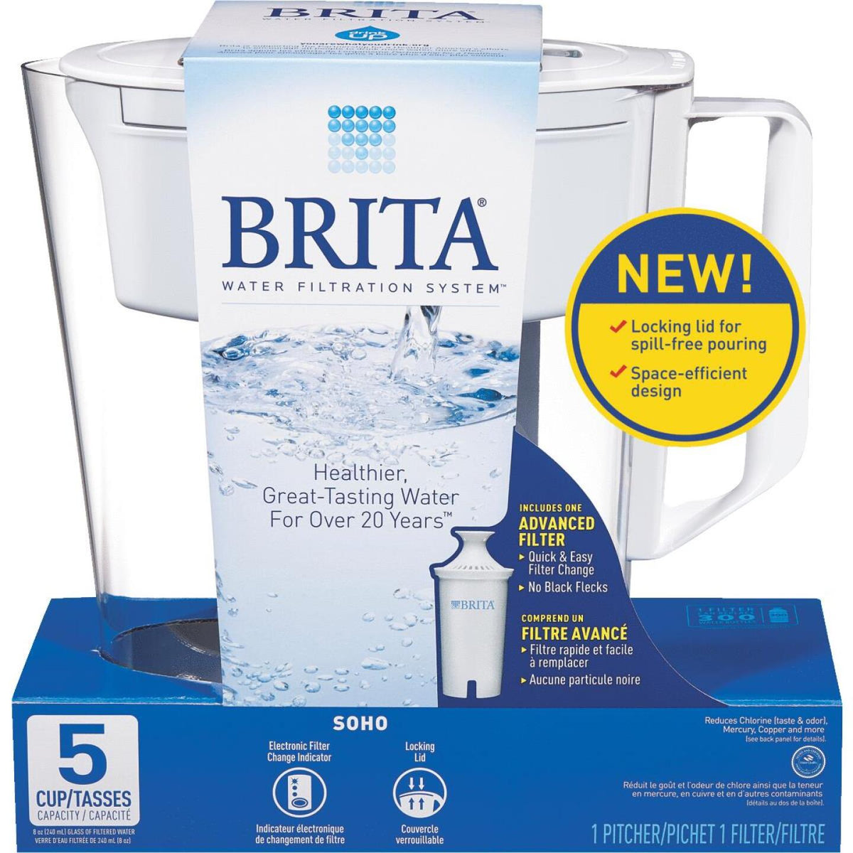 Brita Soho 5 Cup Pitcher With Filter Black BPA Free Water Filtration System  NEW