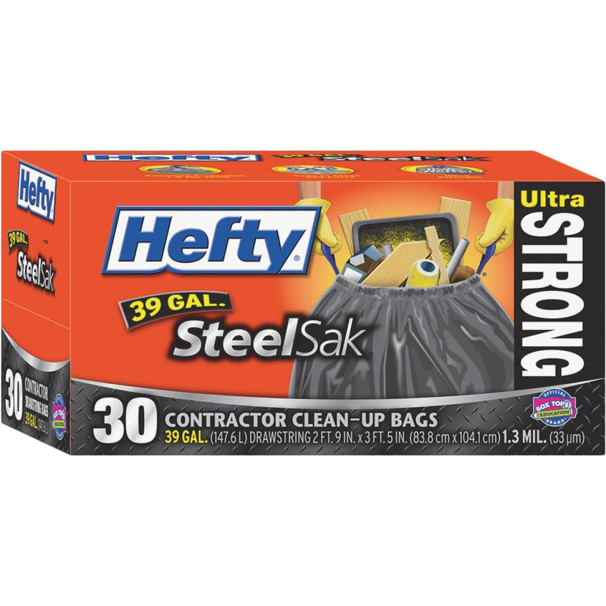 Steel Sak Heavy-Duty Drawstring Contractor CleanUp Trash Bags, Gray, 39  Gallons, 30-Ct.