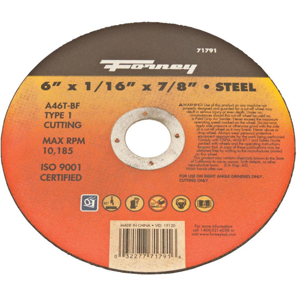Forney Type 1 6 In. x 1/16 In. x 7/8 In. Steel Cut-Off Wheel