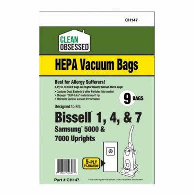 Clean Obsessed H-10 HEPA Vacuum Bags for Bissell 1, 4 & 7, Samsung 5000 & 7000 Uprights