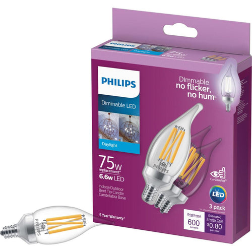 Philips 75W Equivalent Daylight BA11 Candelabra Dimmable LED Light Bulb (3-Pack)