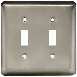 Toggle Wall Plate, 2-Gang, Stamped, Round, Satin Nickel Steel