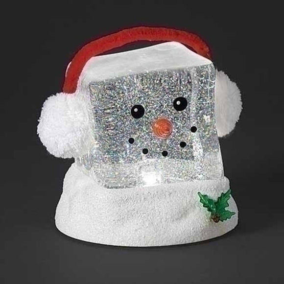 Roman White and Red Cube Snowman Swirl LED Christmas Tabletop Decor