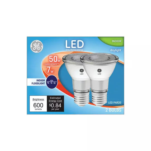GE LED Light Bulbs, PAR20 Indoor Floodlight Bulbs, 50 Watt Replacement, Daylight (2 Pack)