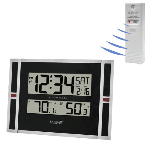La Crosse Technology Atomic Digital Wall Clock with Indoor/Outdoor Temperature