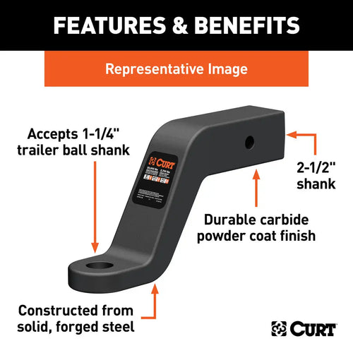 CURT Commercial Duty Forged Ball Mount (2-1/2 Shank, 20,000 lbs., 2 Drop) #45456