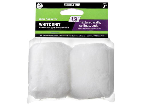 Shur-Line Better 2PK 3” White Knit Trim Roller Cover 1/2 Nap