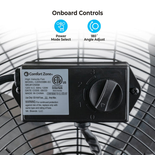 Comfort Zone 20 3-Speed Floor Fan with 360-Degree Adjustable Tilt