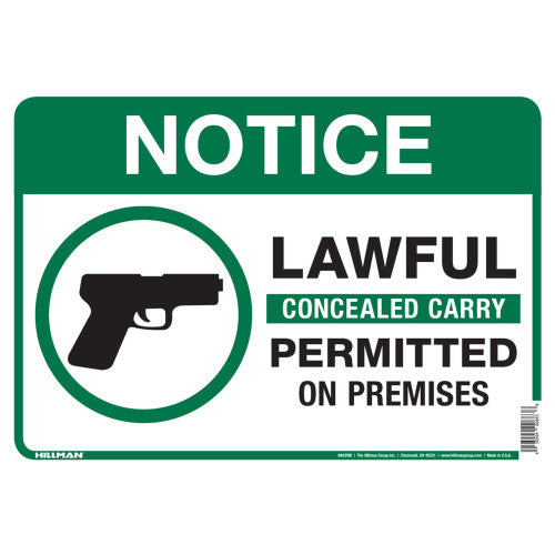 Hillman Aluminum Conceal/Carry Allowed Sign (10 x 14)