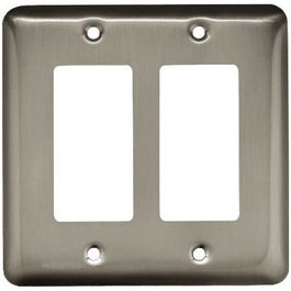 Decorator Rocker/GFI Wall Plate, 2-Gang, Stamped, Round, Satin Nickel Steel