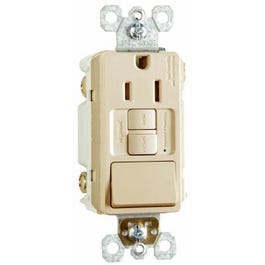 GFCI Receptacle/Single-Pole Switch, 15A, Ivory