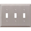 Amerelle 3-Gang Stamped Steel Toggle Switch Wall Plate, Brushed Nickel