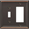 Amerelle Chelsea 2-Gang Stamped Steel Single Toggle/Rocker Wall Plate, Aged Bronze