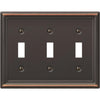 Amerelle Chelsea 3-Gang Stamped Steel Toggle Switch Wall Plate, Aged Bronze