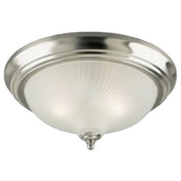 Ceiling Light Fixture, Brushed Nickel & Frosted Swirl Glass, 13-In.