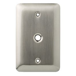 Coax Wall Plate, 1-Gang, Stamped, Round, Satin Nickel Steel
