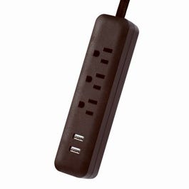 Power Strip, 2 USB Ports, Fabric-Covered Cord, Black, 6-Ft.