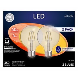 Decorative Globe LED Light Bulbs, Daylight, Clear, 350 Lumens, 4-Watts, 2-Pk.