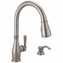 Charmaine High Arc Pull Down Kitchen Faucet With Soap Dispenser, Single Handle, Stainless Steel