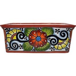 Ceramic Planter, Rectangular, Double-Fired, Hand-Painted, 12-In.