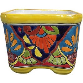 Ceramic Planter, Cuadrada, Double-Fired, Hand-Painted, 6-In.