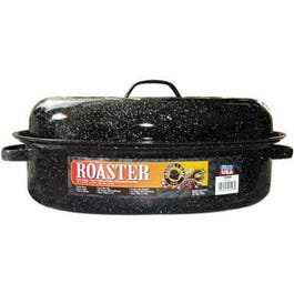 Covered Oval Roaster, Black, 15-In.