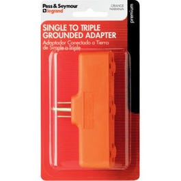 Orange Heavy-Duty Triple Outlet Tap Grounding Adapter