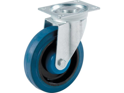 Shepherd 4-Inch Swivel Plate Elastic Blue Rubber Caster, 265-lb Load Capacity
