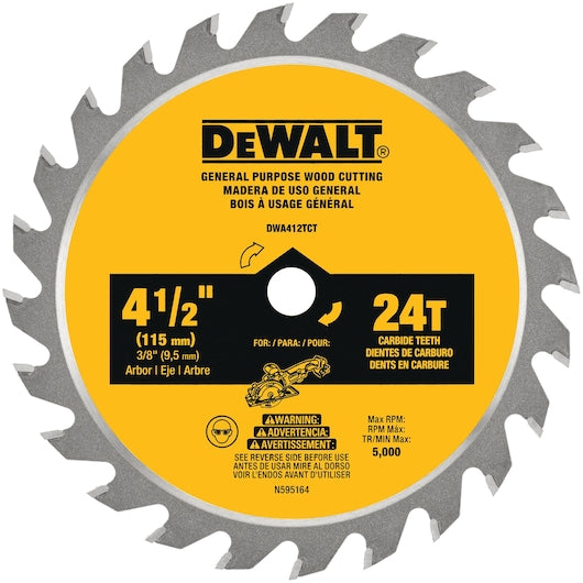 DeWalt 4-1/2 in 24T Carbide Tooth Wood Cutting Circular Saw