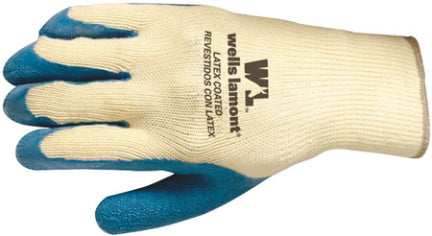 BLUE LATEX COATED YELLOW KNIT GLOVES
