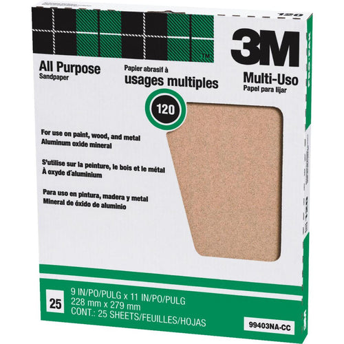 3M All-Purpose 9 In. x 11 In. 100 Grit Fine Sandpaper (25-Pack)