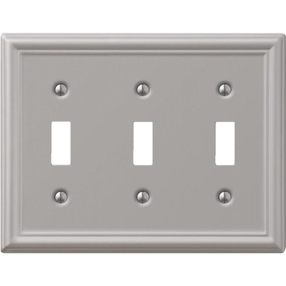 Amerelle Chelsea 3-Gang Stamped Steel Toggle Switch Wall Plate, Brushed Nickel