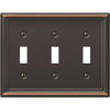 Amerelle Chelsea 3-Gang Stamped Steel Toggle Switch Wall Plate, Aged Bronze