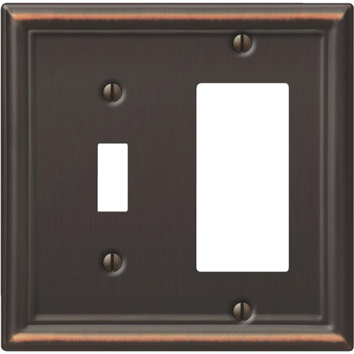 Amerelle Chelsea 2-Gang Stamped Steel Single Toggle/Rocker Wall Plate, Aged Bronze