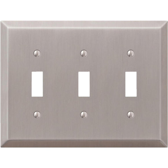 Amerelle 3-Gang Stamped Steel Toggle Switch Wall Plate, Brushed Nickel