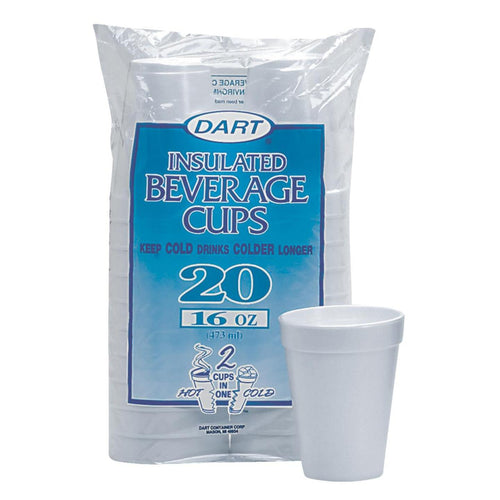 Dart 16 Oz. Insulated Beverage Foam Cups (20 Count)