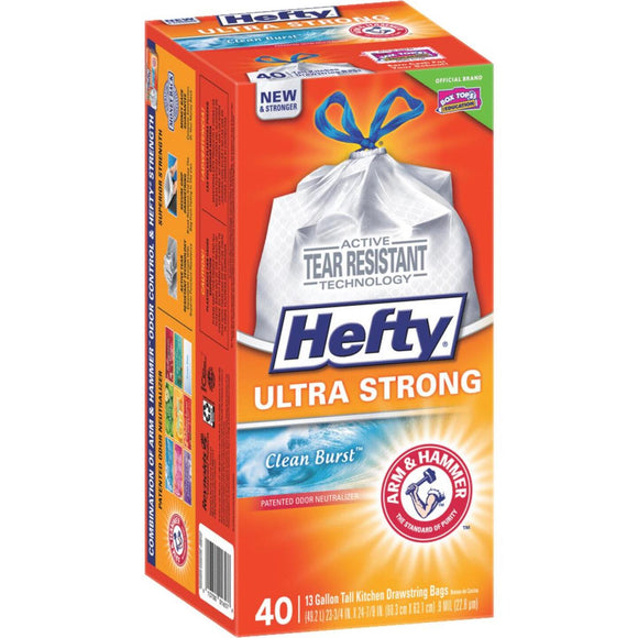 Hefty Ultra Strong Tall Kitchen Trash Bags, Clean Burst Scent, 40