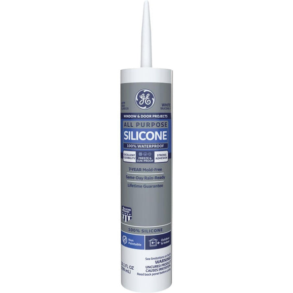 GE All Purpose Silicone 1 Sealant, White, 10.1oz