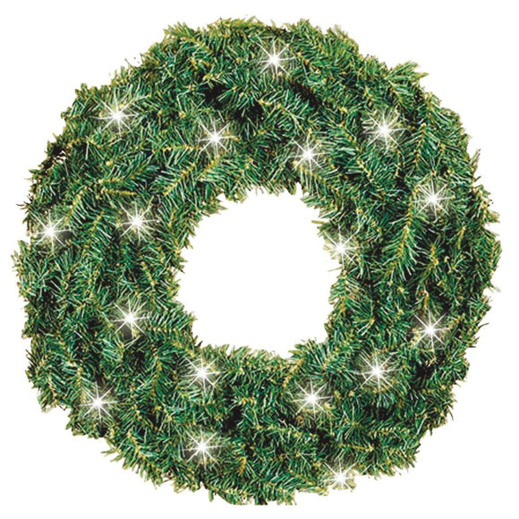 Gerson 24 In. 50-Bulb Clear Incandescent Canadian Pine Prelit Wreath