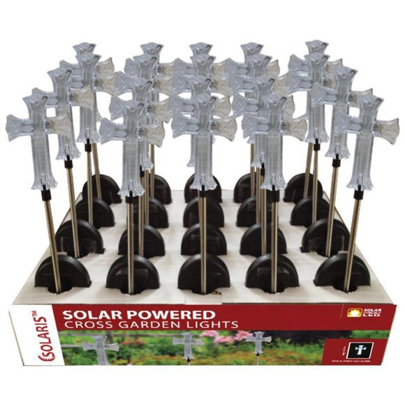 SOLAR CROSS GARDEN STAKE WITH WHITE LED LIGHTS